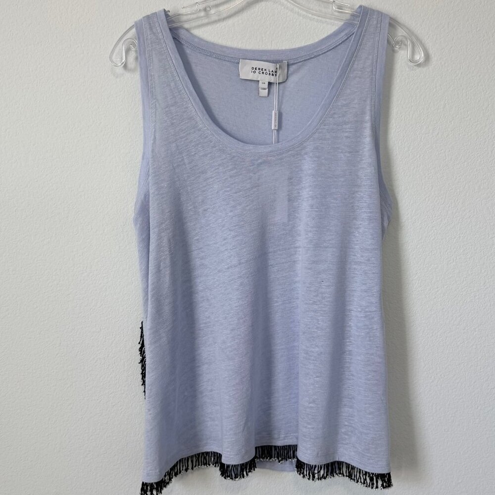 Derek Lam 10 Crosby Sleeveless Fringe Split Side Sky Blue Tank Blouse Size L